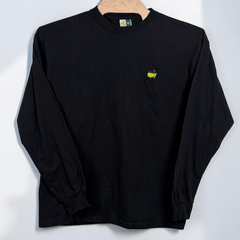Masters Golf Long Sleeve Black Cotton Shirt Embroidered Logo XL Made In USA Vtg